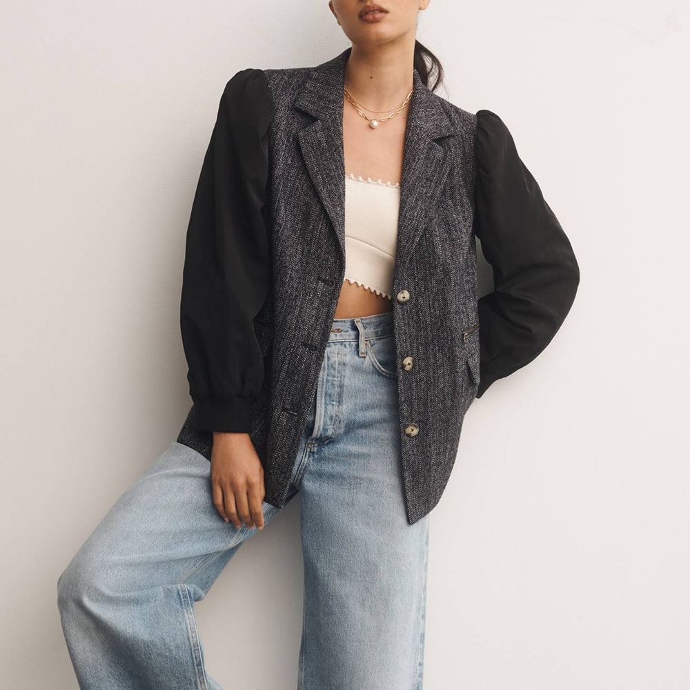 Anthropologie Maeve Black Gray Relaxed Jacket NWT